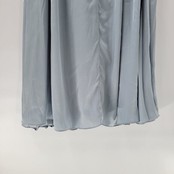 Tome Collective Pleated Cape Dress Womens 6 Blue Satiny Flowy V Neck Maxi - Picture 12 of 12